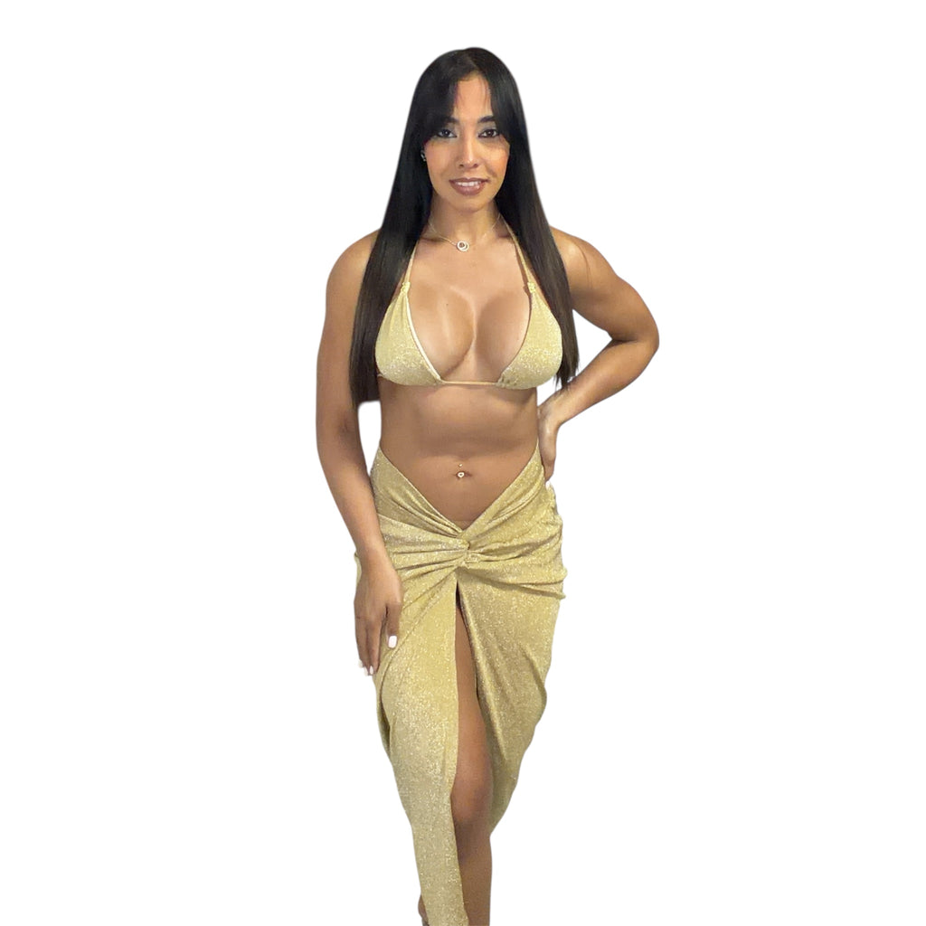 Golden Glow Bikini & Skirt Set